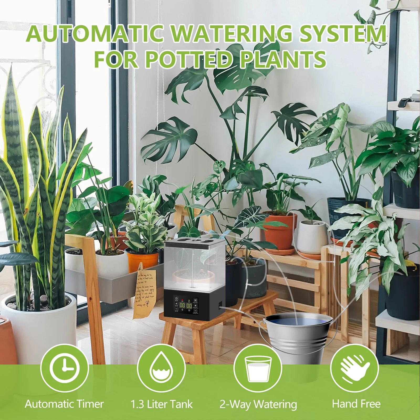 Potted Plants Automatic Watering System 1.3L Tank Home Drip Irrigation Plant Watering Auto Timer for Flowers Plant Garden Tools