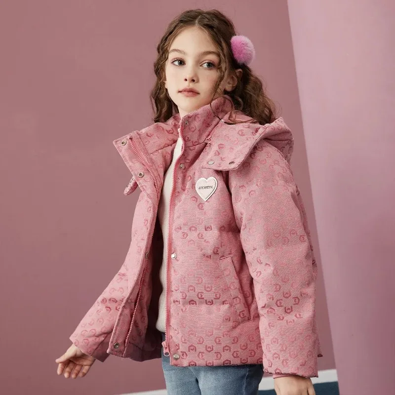 Abrigo de invierno cálido y grueso para niñas, chaqueta con capucha, estampado completo, prendas de vestir exteriores para niños, Parkas acolchadas de algodón para adolescentes