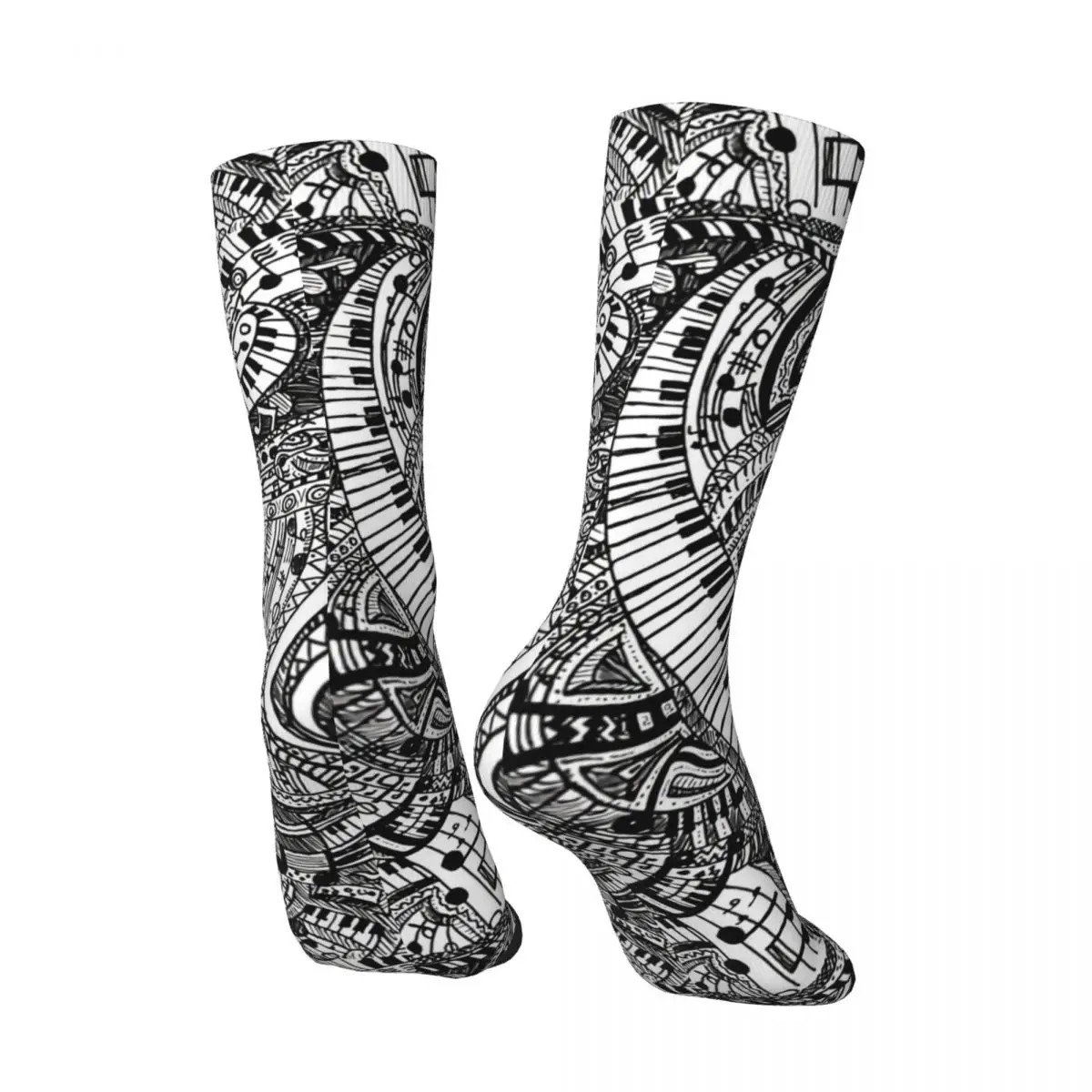 Men\'s Socks Classical Music Doodle With Piano Keyboard Retro Harajuku Street Style Casual Pattern Crew Crazy Sock Gift Printed