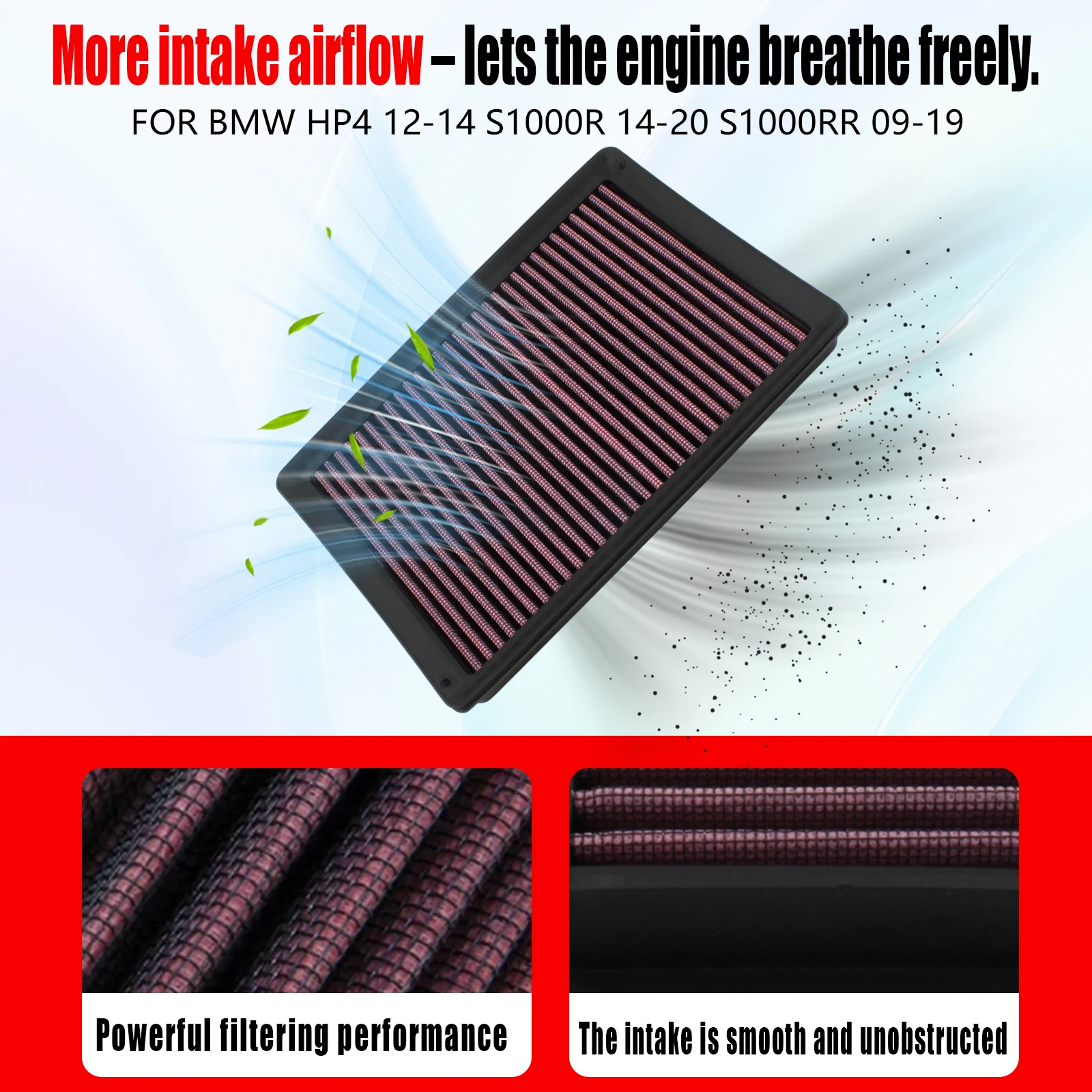 Motorcycle Washable High Flow Air Filter Intake Cleaner For BMW S1000RR 2009-2019 S1000R XR 2009-2019 HP4 2012-2014 2017 2018