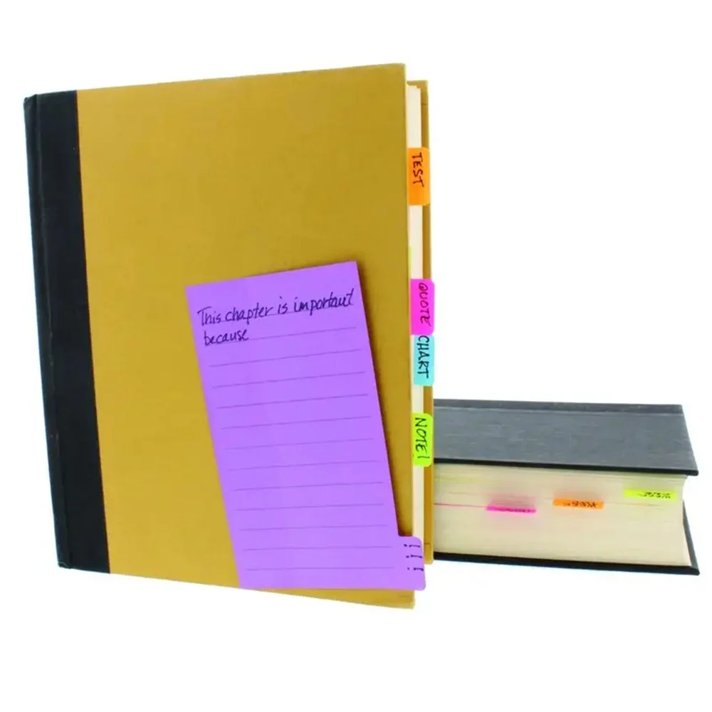 Vibrant Neon Tabbed Divider Sticky Notes Self-Stick Index Pads for Organized Note-taking - Assorted Colors for Easy Reference an