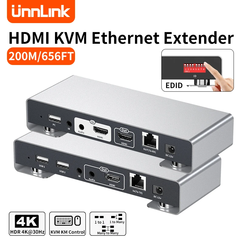 Real 200M 4K HDMI KVM IP Extender Splitter Over Rj45 USB Ethernet Extender and IR Loop For Mouse Keyboard Support Network Switch