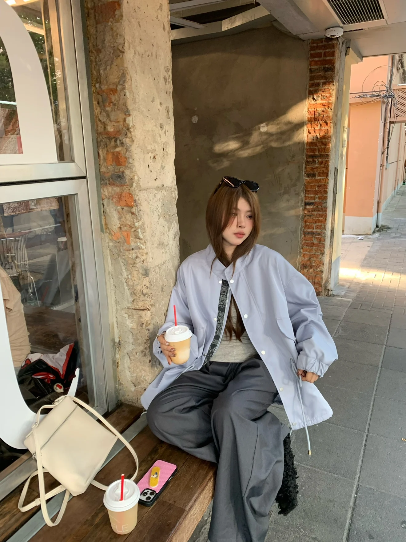 Athome カジュアルグレープリーツワイドレッグパンツ巾着ロングドレープパンツ韓国スタイルハイウエストロングパンツ秋シーズン