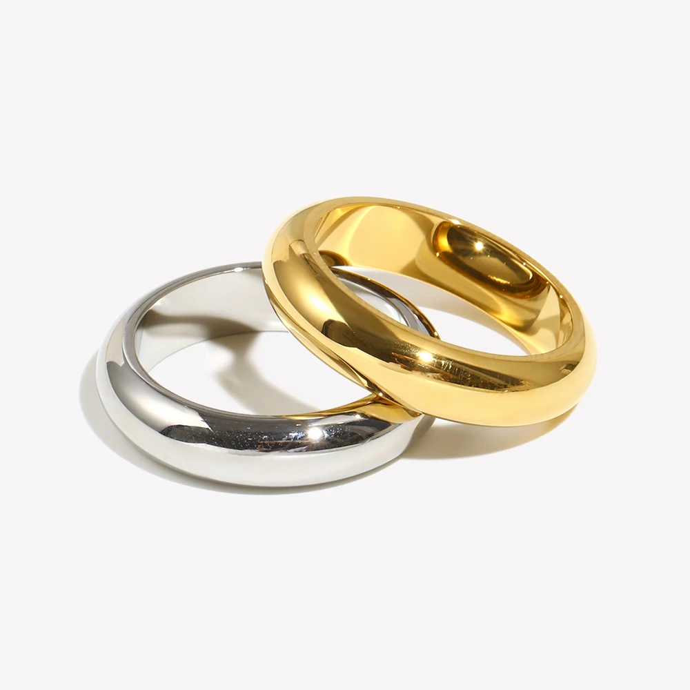 E.B.belle Waterproof Gold Plated Silver Color Minimalist Basic Thick Plain Loop Circle Stainless Steel Rings For Women