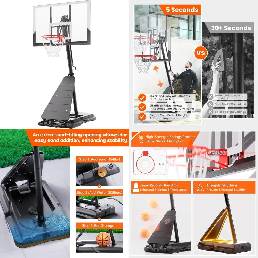 Баскетбольная система для уличного баскетбола с регулируемой высотой и высотой 10 футов, щит со стальной рамой 45–48 дюймов, портативные ворота