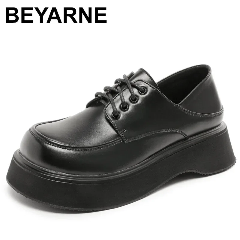 

Women Loafers Genuine Leather 2023 New Autumn British Style Ladies Shoes Casual Platform Lace-up Shoes Women ladies shoes