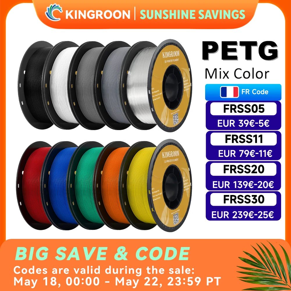 KINGROON PETG Filament d'imprimante 3D 1.75mm 5KG 10KG mélange de couleurs matériel d'impression 3D 1 kg/rouleau plastique petg pour imprimante 3d FDM