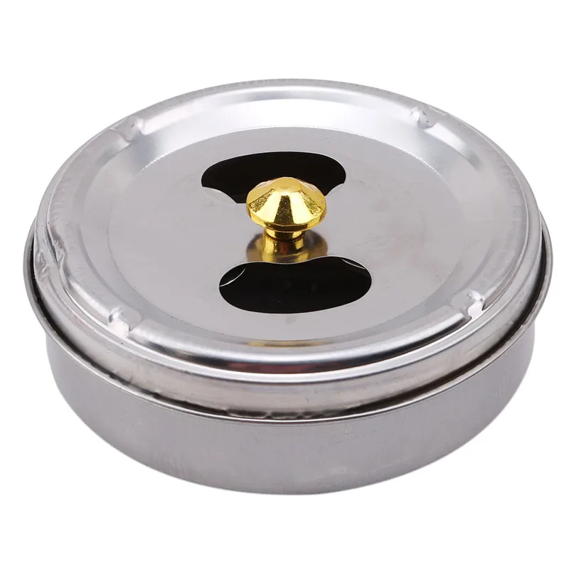 Round Spinning Ashtray with Cover Smoking Accessories Portable Stainless Steel Ashtray Lid Rotation Fully Enclosed Home Gadgets