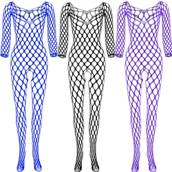 Men See Through Hollow Mesh Bodysuit Sexiest Women Body Suit Outfit High Elastic Full Body Stocking Transparent Fishnet Tight