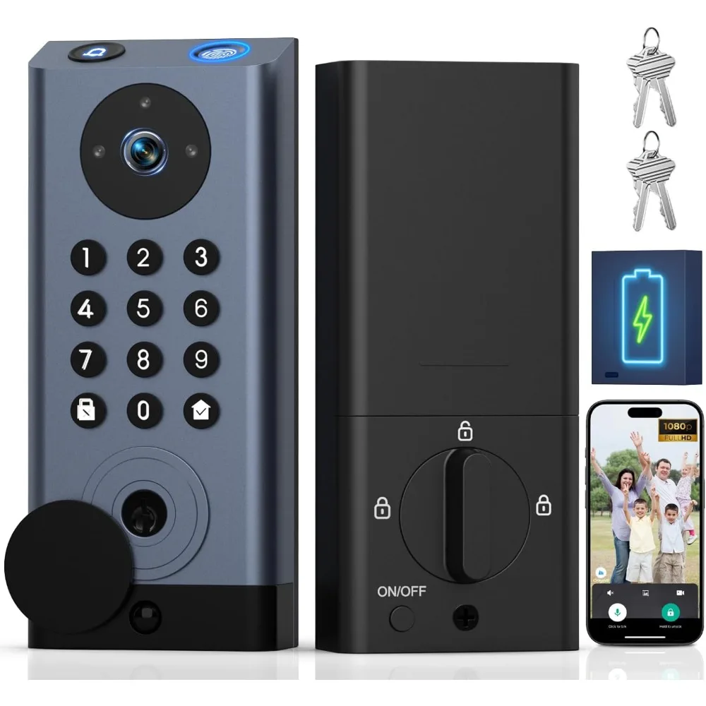 Smart Lock with Camera, Keyless Entry Door Lock Deadbolt with WiFi Video Doorbell, Fingerprint Electronic Keypad Code Door Lock