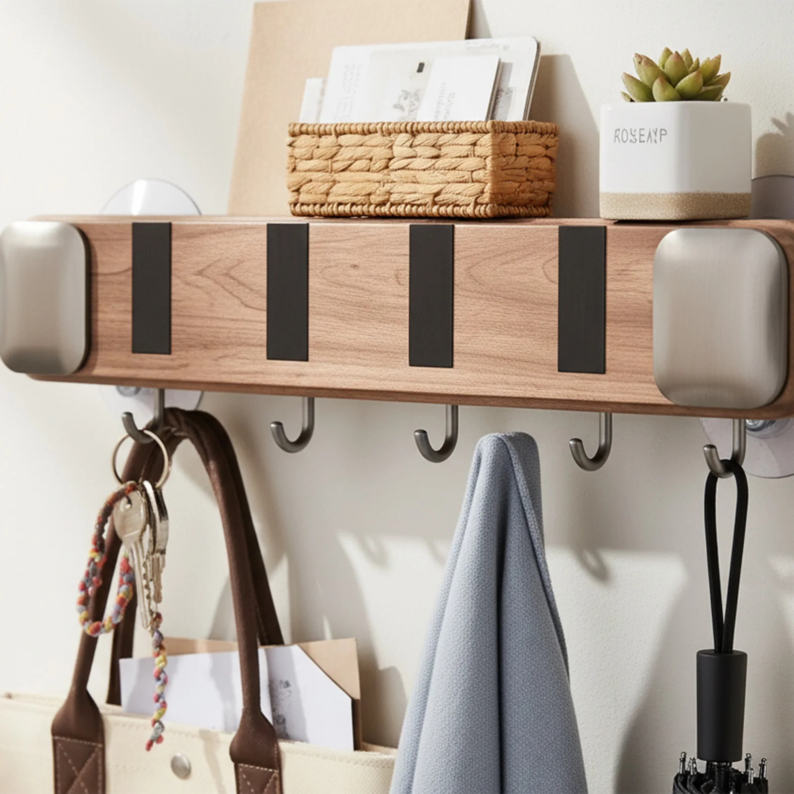 

Bathroom Organizer Hook Vintage Wooden Telescopic Storage Hook For Towel Bag Jewelry Keychain Umbrella Home Storage Accessories