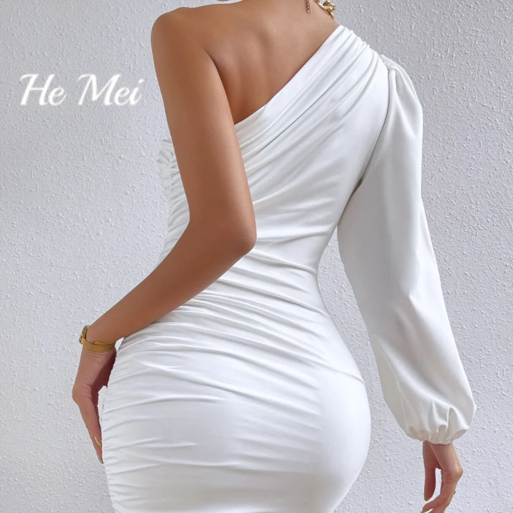 He Mei Sexy Prom Dresses Simple Single Shoulder Hip-Covering Evening Gowns For Women Mini Length Party Dress فساتين السهرة