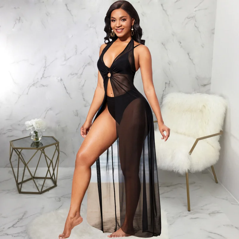 ชุดเดรสตาข่ายโปร่งใสยืดหยุ่นสูงสำหรับผู้หญิง แบรนด์ Platform เหมาะสำหรับวันพักผ่อนที่ชายหาด