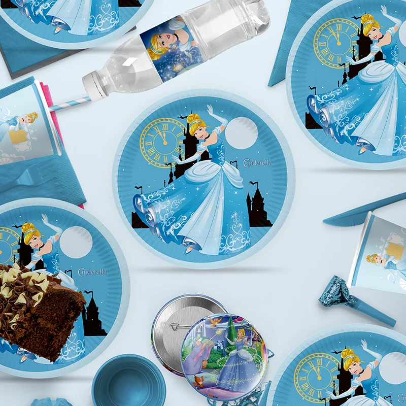 disney Cinderella DIY Birthday Party Disposable Decoration Tableware straw Balloon Labels Cake Decoration Baby Bath Supplies