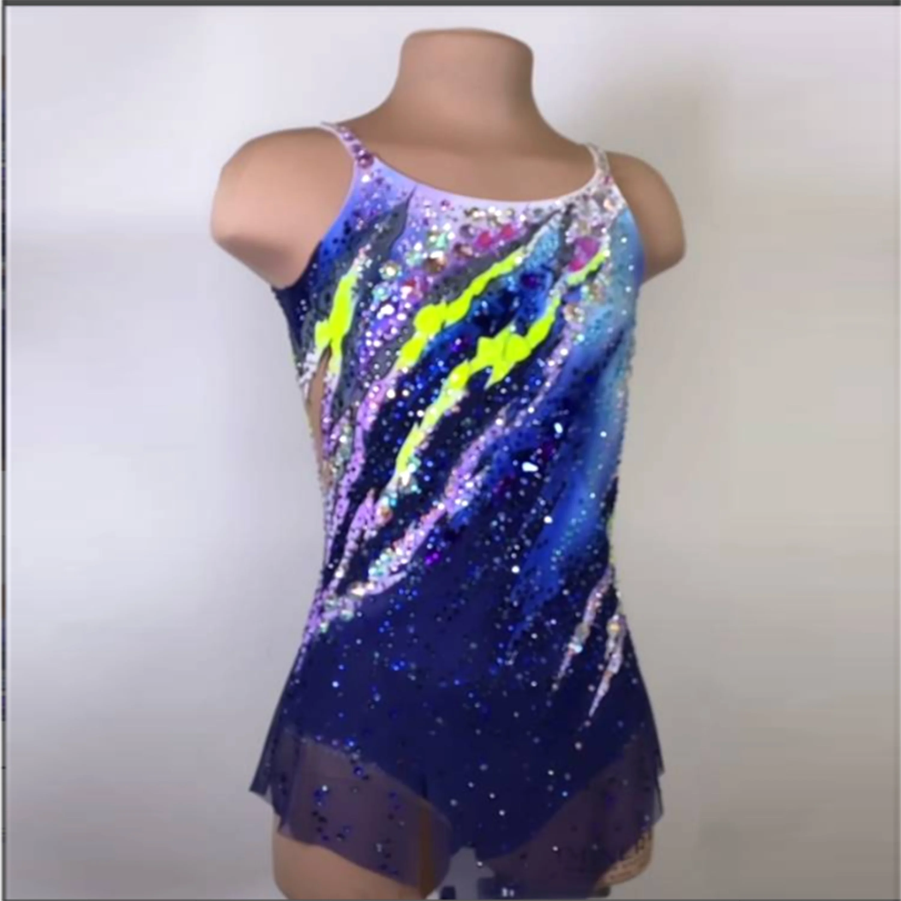 

Customized Rhythmic Gymnastics Leotards Girls Women Purple Gradient Rhinestone Dance Wear Competition Unitards