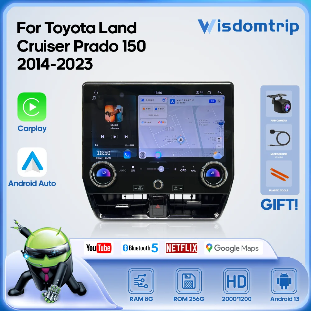 13 inch For Toyota Land Cruiser Prado 150 2014-2023 Car Multimedia Player GPS Navigation 4G WIFI Carplay+AUTO Android13