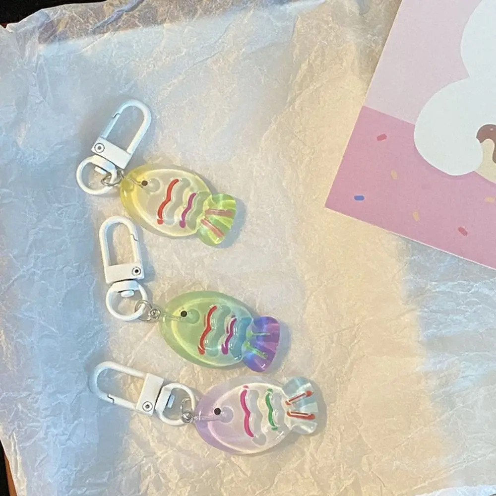 Resin Colorful Little Fish Keychain Korean Style Transparent Cartoon Fish Keyring Candy Color Cute Bag Pendant Hanging Accessory