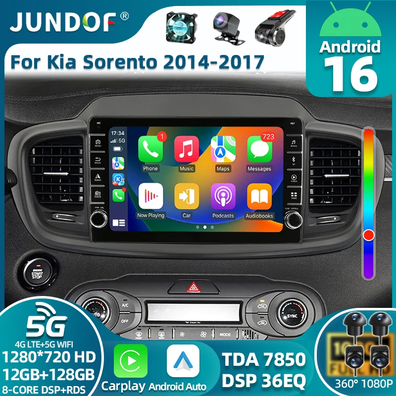 

Android 16 для Kia Sorento 3 2014-2020 Автомобильный радиоплеер Мультимедиа Стерео GPS WIFI 4G Навигация Беспроводной Carplay Авторадио BT