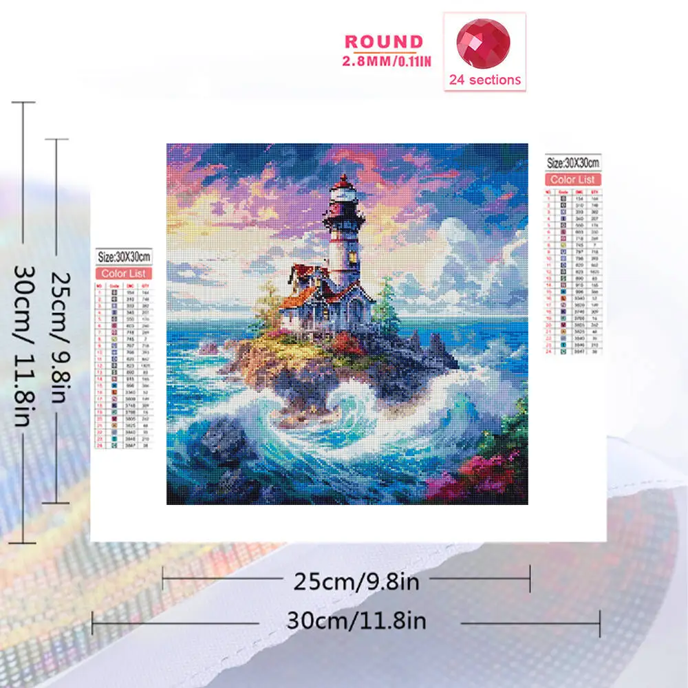 Evershine Diamond Embroidery Lighthouse Painting Seasdie Full Square Round Landscape Mosaic Handmade Hobby