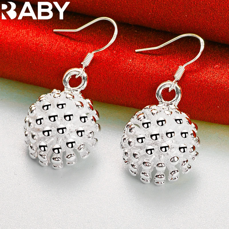 

925 Sterling Silver Charm Round Coral / Fireworks Drop Earrings For Woman Wedding Fashion Party Engagement Jewelry Accessories