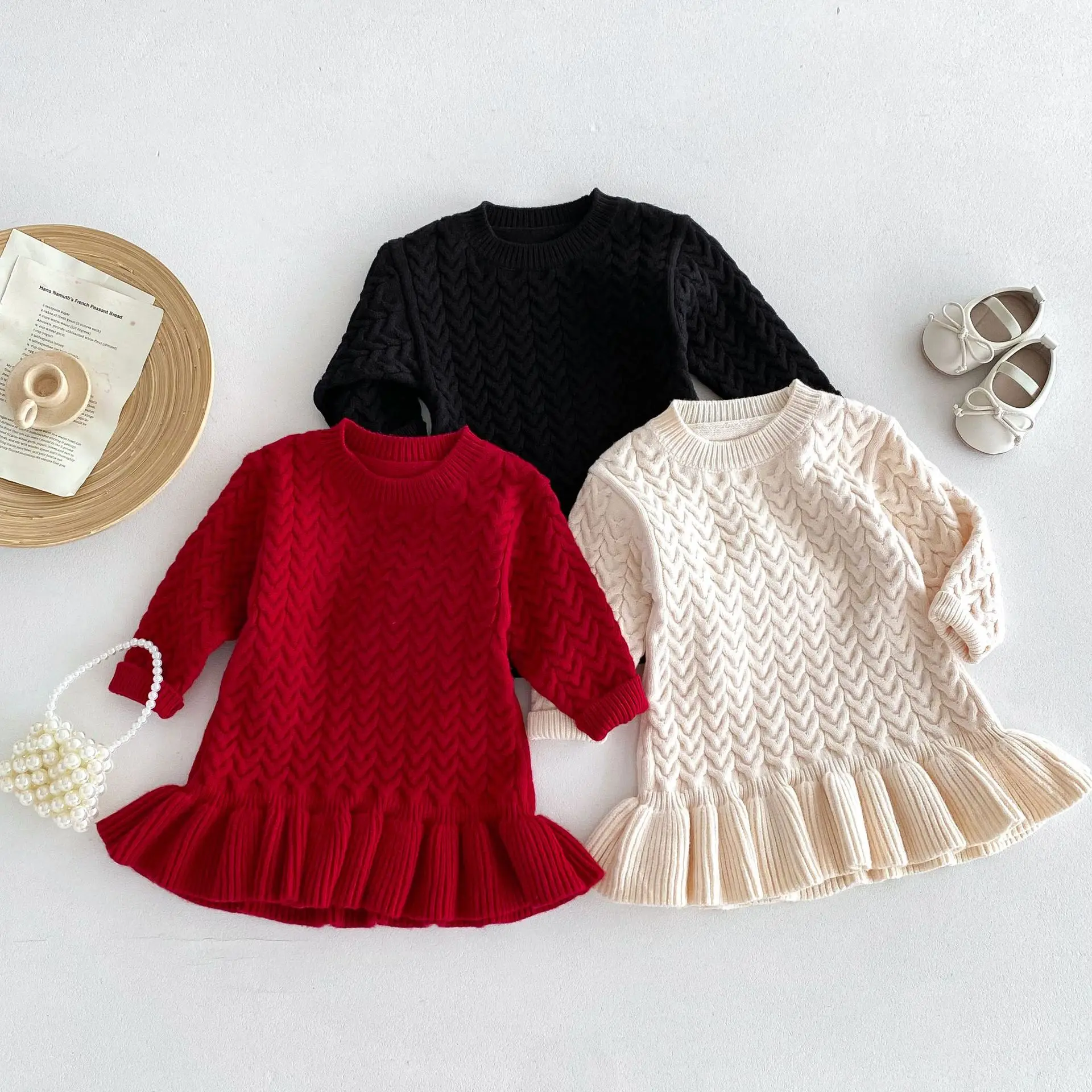 Soft Knitting Dress For Girls Full Sleeve Striped Pullover Sweater Dresses 1-6Y Kids Girls All-match Warm Knits Mermaid Vestidos