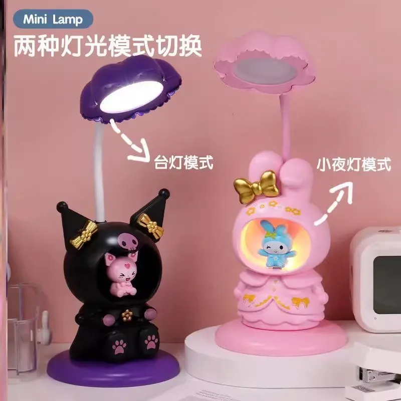 Lampe de table de protection des yeux pliante My Melody, lampe de dessin animé Kawaii Kuromi, Sanurgente Anime, veilleuse de chevet de chambre à coucher, cœur girly mignon