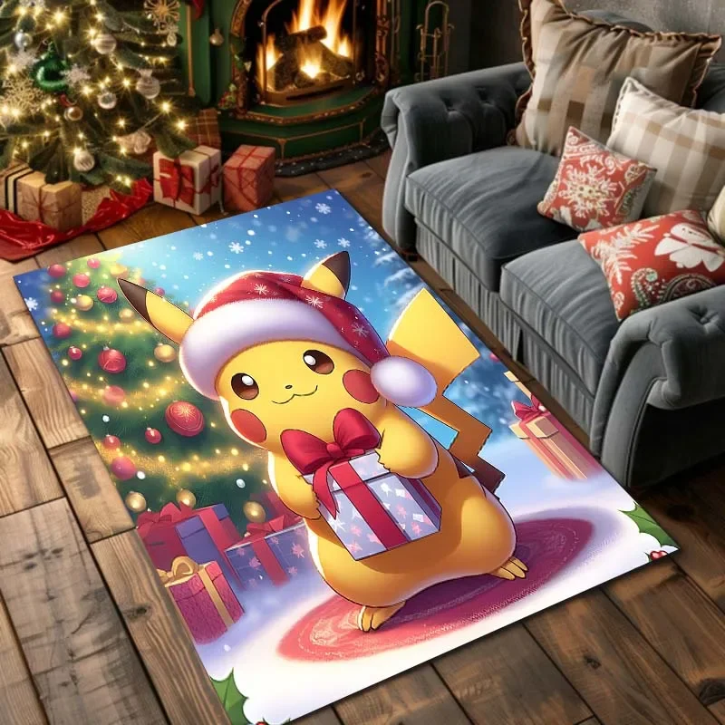 1PC Game Pokémon Christmas Pattern Rugs Living Room Bedroom Carpet Bedside Bathroom Floor Mat Kids Room Non-slip Mat Room Decor