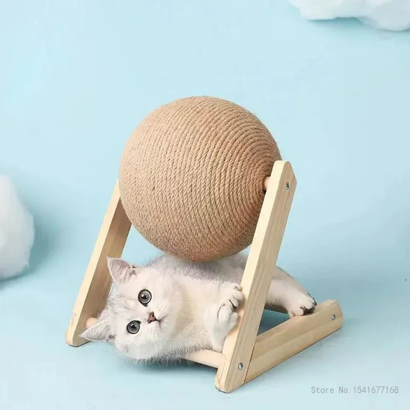 Cat Cratchers Ball Toys Sisal and Wood Stable Triangle Cats Indoor Stuff Sturdy Scratching Cool Scratch on Stand Spin, 1Pc