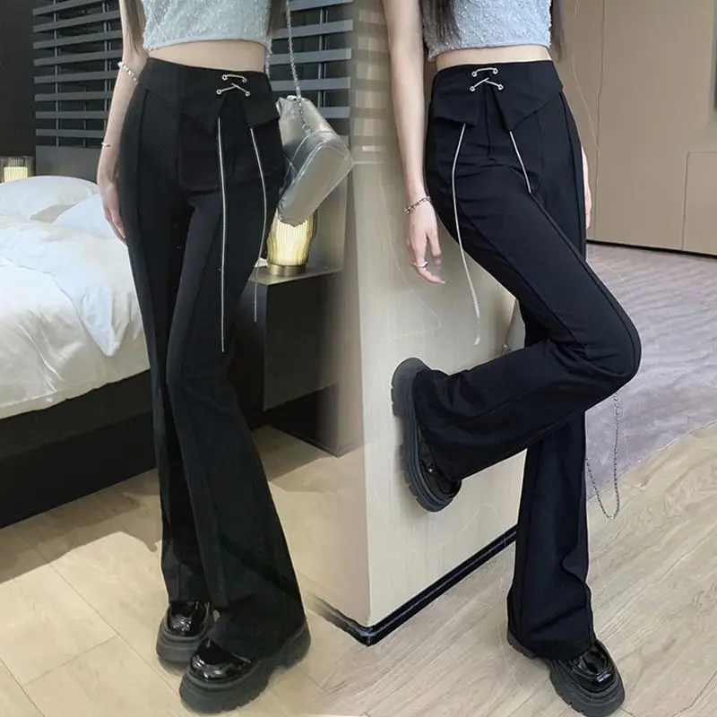 Black Micro Flared Pants for Women High Waisted and Drooping Suit Pants Elastic and Slim Fit Making You Look Slimmer