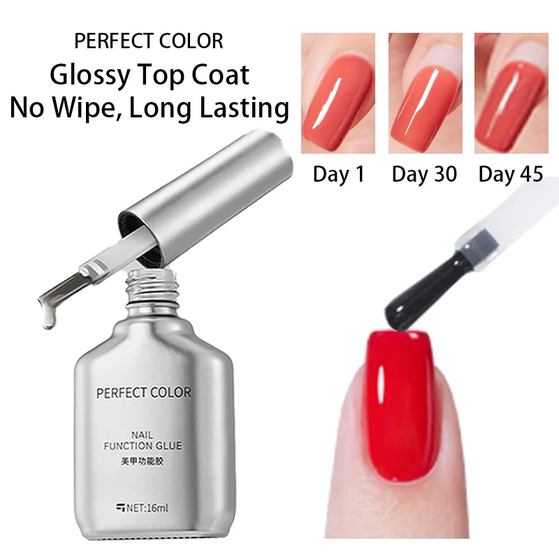 PERFECT COLOR 16ML No-Wipe Gel Polish Top Coat Nicht-Vergilbend Super Glänzend und Langanhaltend, UV-Gel