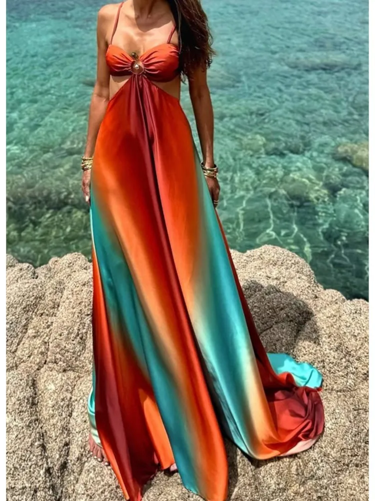 

Lady Sexy V Neck Dress Fashion Sleeveless Spaghetti Strap Backless Loose Dresses For Women Casual Holiday Beach Skirt Robe Femme