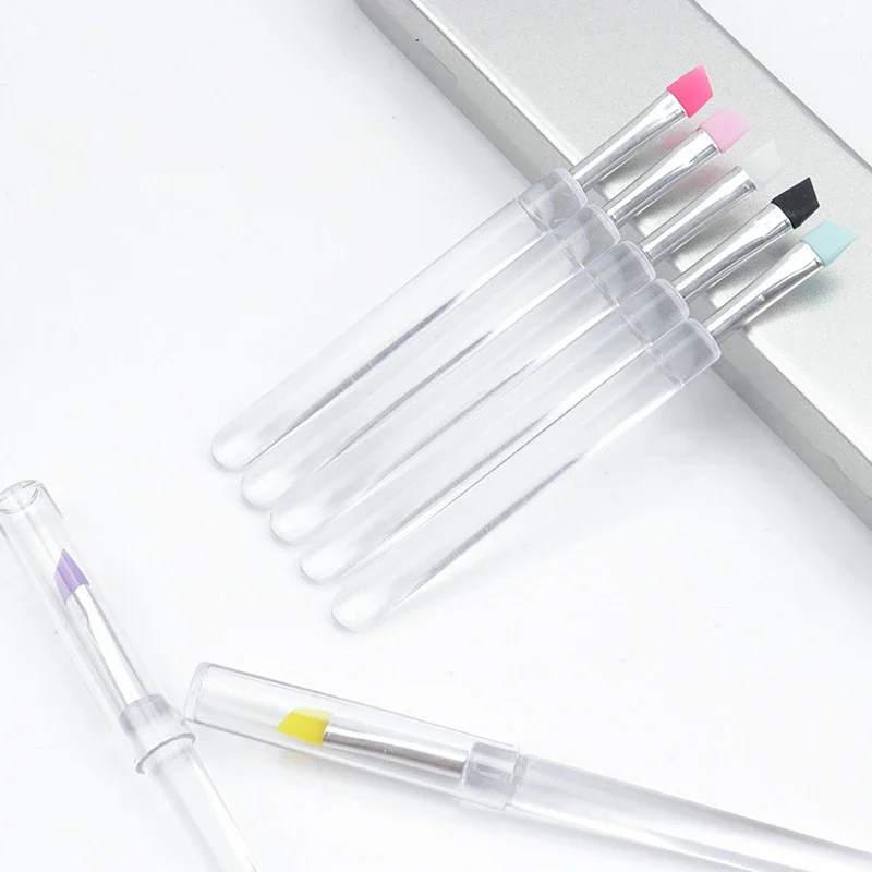 Brocha de maquillaje de silicona biselada para delineador de ojos, herramienta para delineador de ojos, brochas de maquillaje de silicona profesionales suaves para labios y cejas