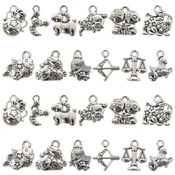 12pcs Mixed Vintage Zodiac Signs Charms Cartoon Alloy Constellation Pendants For DIY Bracelet Necklace Earrings Jewelry Making