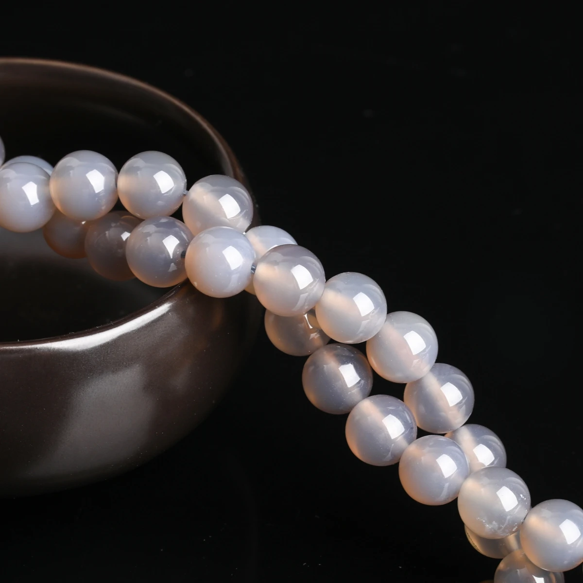 1 ستراند الحجر الطبيعي رمادي العقيق حبة مستديرة فاصل فضفاض الجزع حبة لصنع المجوهرات سوار ذاتي الصنع إكسسوارات عقد #5
