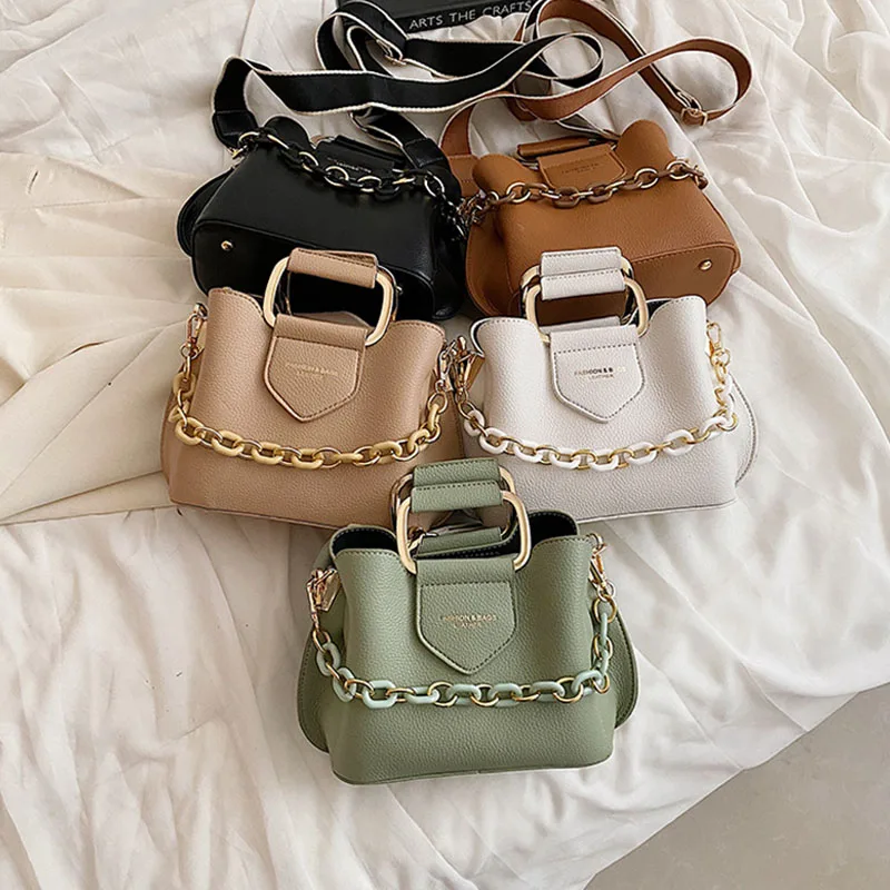 New Mini Luxury Women\'s Bucket Bag Quality Leather Shopper Shoulder Crossbody Bags Thick Chain Designer Tote Handbags and Purses