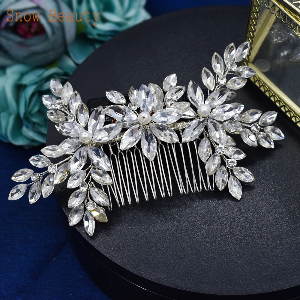 Dz024 cristal casamento pente de cabelo prata nupcial headpiece strass festa cabelo jóias acessórios do cabelo casamento cristal grampo de cabelo