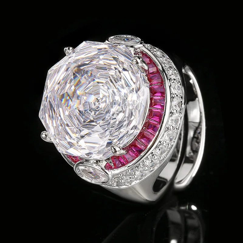 Adjustable Luxury Pink Purple Cubic Zirconia Ring Oversized Cushion Cut Vintage Inspired Cocktail for Women Fashion Jewelry Gift