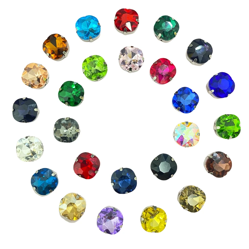 

8mm 10mm 12mm Fat Square Shape Glass Crystal Stones Sewing Silver Claw Setting More Colors Rhinestones For Clothing/Shoes