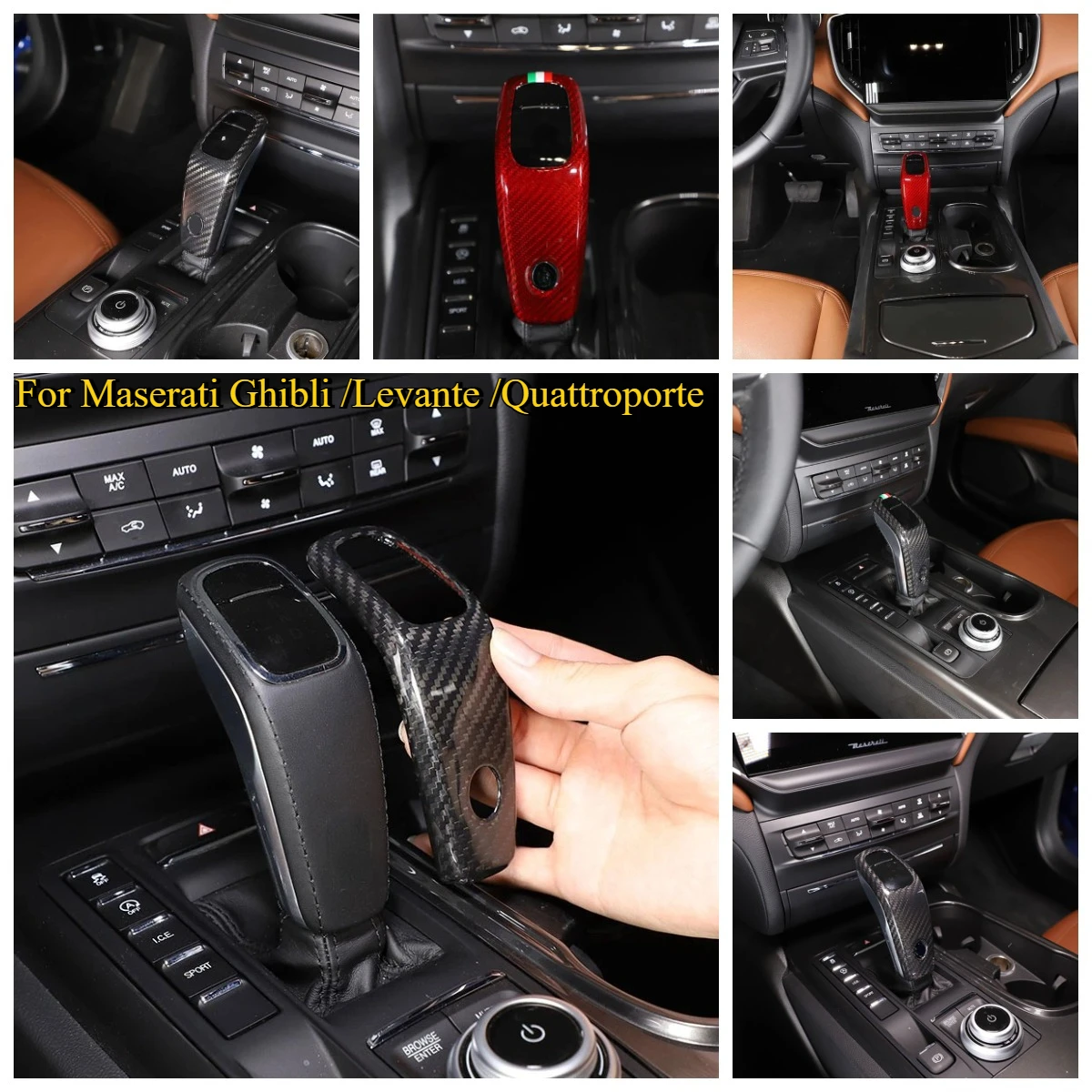 

For Maserati Ghibli Levante Quattroporte 2019-2023 real carbon fiber car gear head front cover sticker car interior accessories