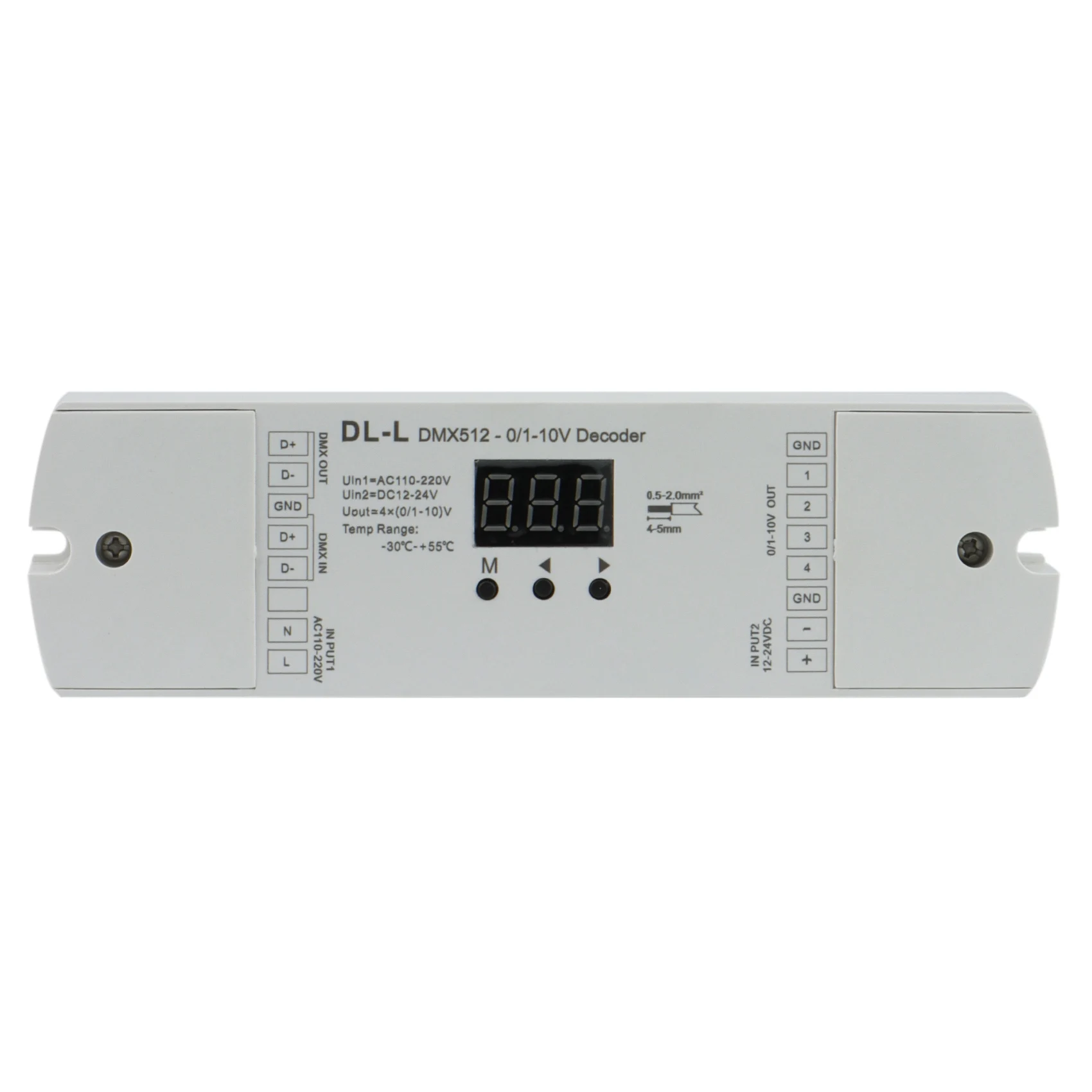 4 Channel DMX512 to 1-10V / 0-10V Converter, DC 12V-24V Input, 4CH DMX RDM Numeric Display Signal Transformer DL-L