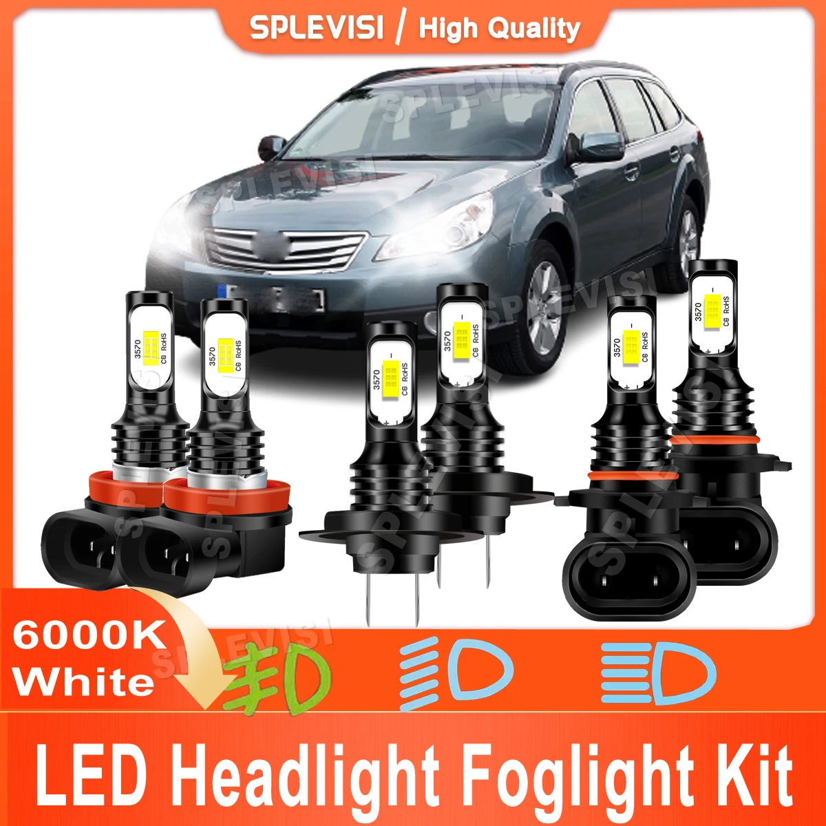 

Car LED Headlight Bulbs 9005 High H7 Low H11 Foglamp Combo Front Car 2-sides Lamps Kit For Subaru Outback Legacy 2010 2011 2012