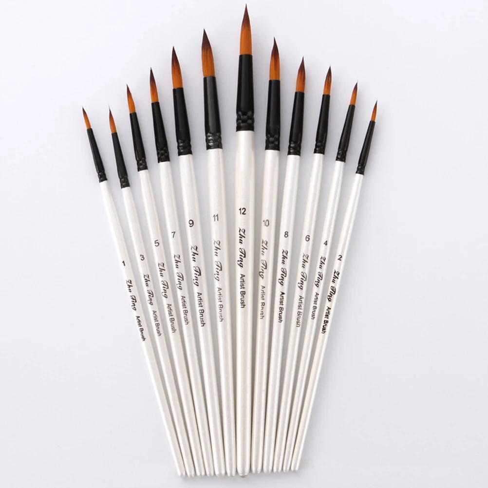 

12pcs Nylon Paint Brush Set Oil Watercolor Painting Brushes Artists Kids Wood Handle Easy Clean Travel Gift Art Craft Brushes