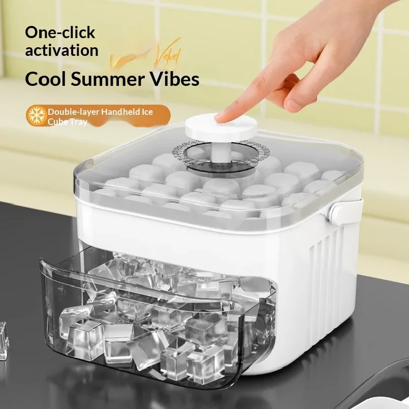 Hot Food-grade Ice Cube Mold Bucket, Press-type Ice Cube Mold, Refrigerator Frozen Ice Cube Food Storage Box Tray