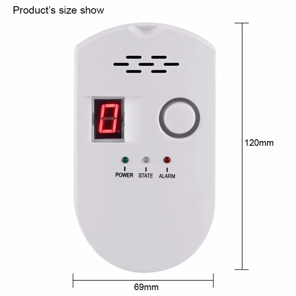 BRJ-502D Digital Natural Gas Detector High Sensitive Home Gas Alarm Combustible Gas Leak Monitor for Home Kitchen（US Plug）