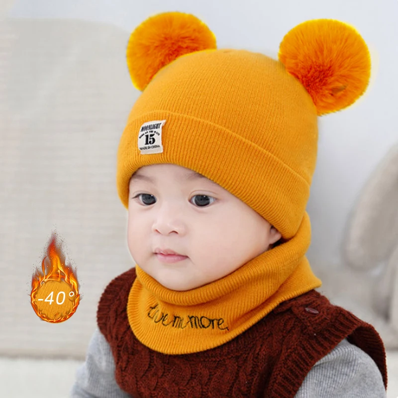 Solid Color Wool Knitted Bonnet Bebe Newborn Baby Hat Pompom Cute Winter Hat For Kids Boys Girls Children Warm Beanie Cap 0-3Y