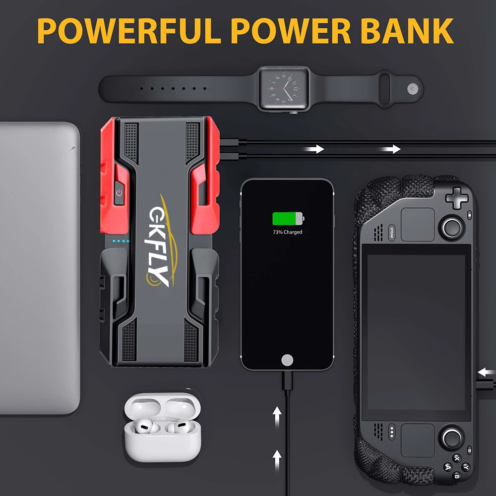 Image of GKFLY Auto-Starthilfe 3000A, 12000mAh 12V Notfall-Powerbank für Benzin- und Dieselfahrzeuge