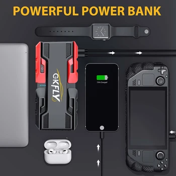 GKFLY Car Jump Starter 3000A, 12000mAh 12V Emergency Power Bank for Gas & Diesel Vehicles