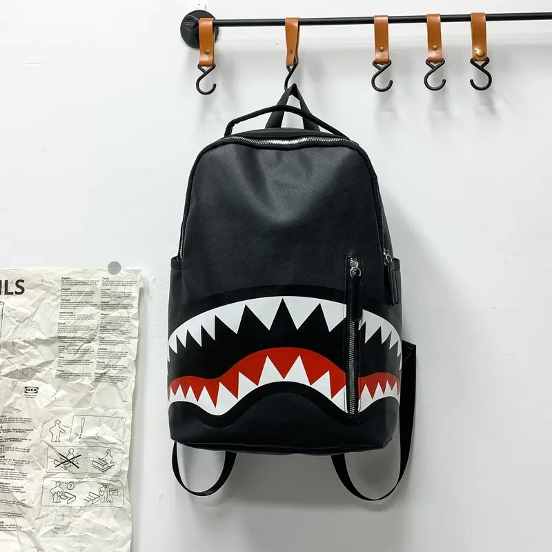 Stylish New PU Leather Backpack with Shark-inspired Design for Students and Travelers