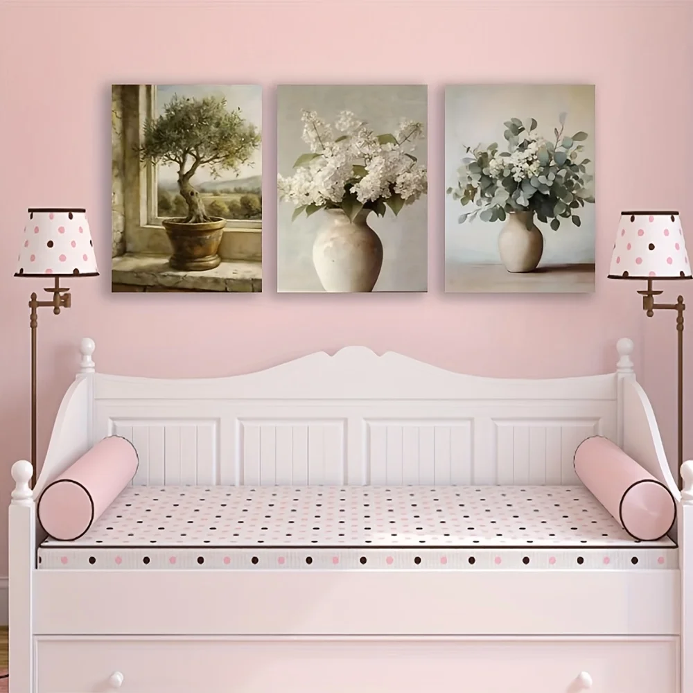 3pcs Frameless Magnolia Blueberry Lemon Olive Tree Still Life Canvas Art Set - Minimalist Botanical Posters, Unframed Wall De