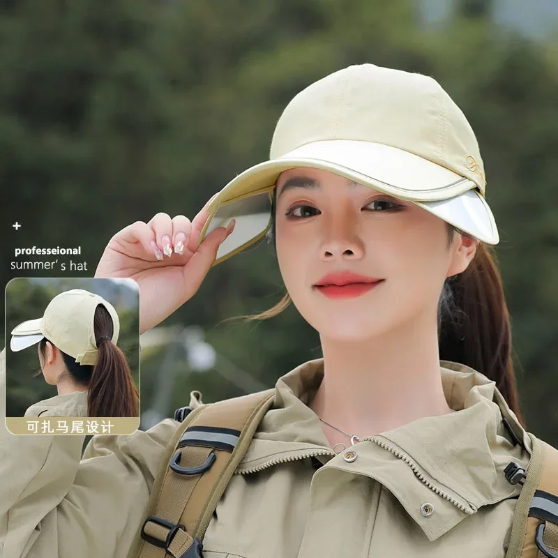 2025 New Sunblock Hat Women Summer Retractable Large Eave Visor Outdoor Sports Quick-drying Waterproof Duck Tongue Baseball Cap